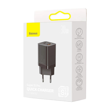 Baseus Super Si Pro Netzwerkladegerät, 30 W, 3 A, 1 x USB-A – 1 x USB-C, Schwarz CCSUPP-E01