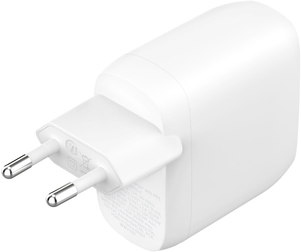 Belkin BoostCharge Pro Dual Netzladegerät, 60W, 3A, 2 x USB-C, Weiß WCB010vfWH