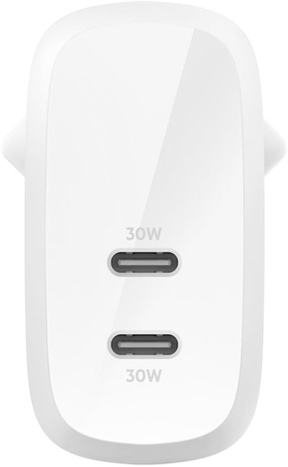 Belkin BoostCharge Pro Dual Netzladegerät, 60W, 3A, 2 x USB-C, Weiß WCB010vfWH