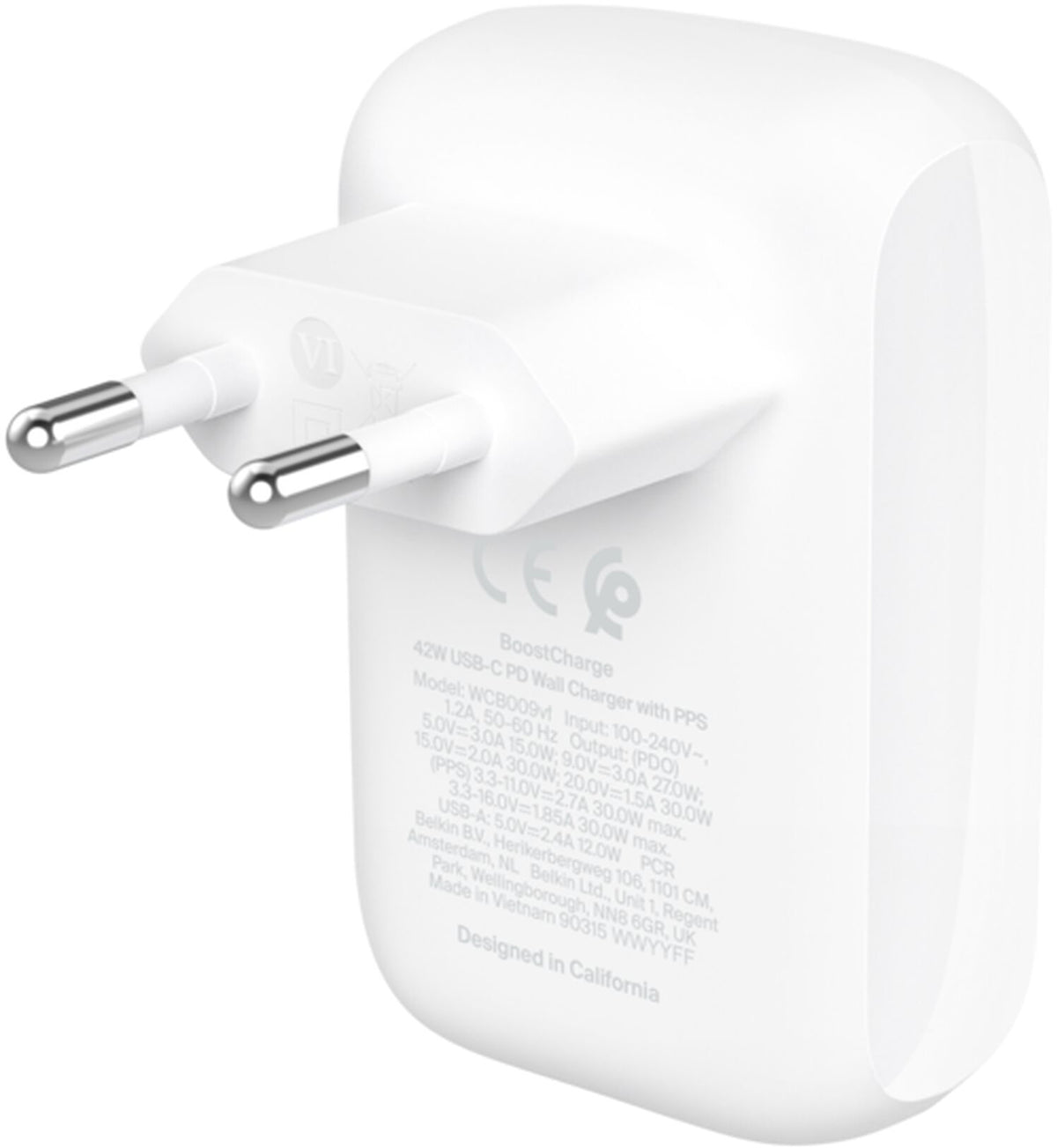Belkin BoostCharge Dual Netzladegerät, 42W, 3A, 1 x USB-A - 1 x USB-C, Weiß WCB009vfWH
