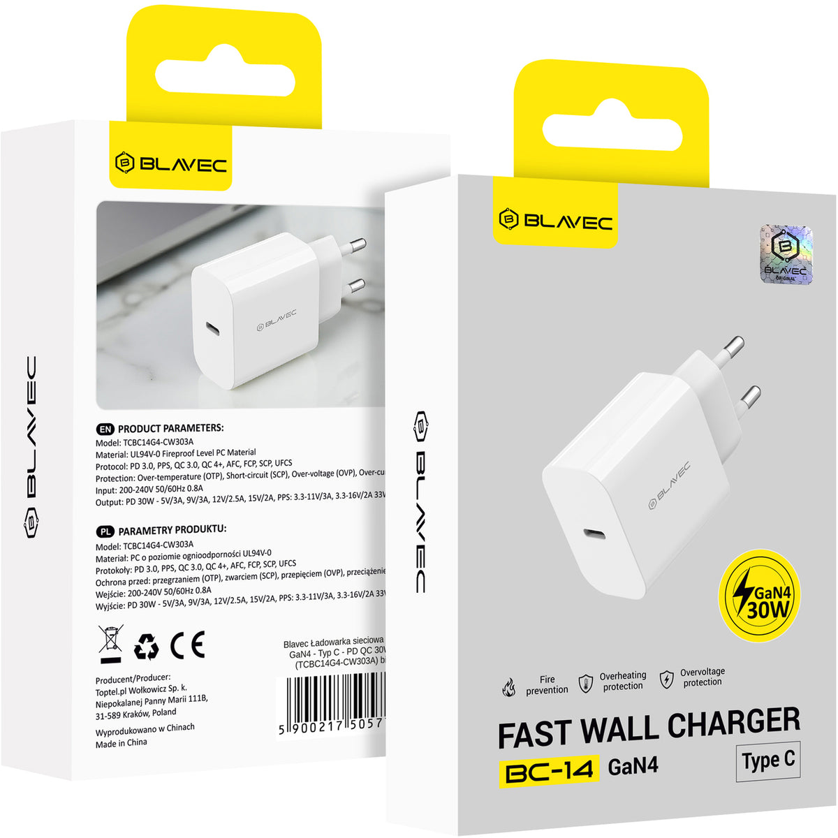 Blavec BC-14 Netzladegerät, 30 W, 3 A, 1 × USB-C, Weiß