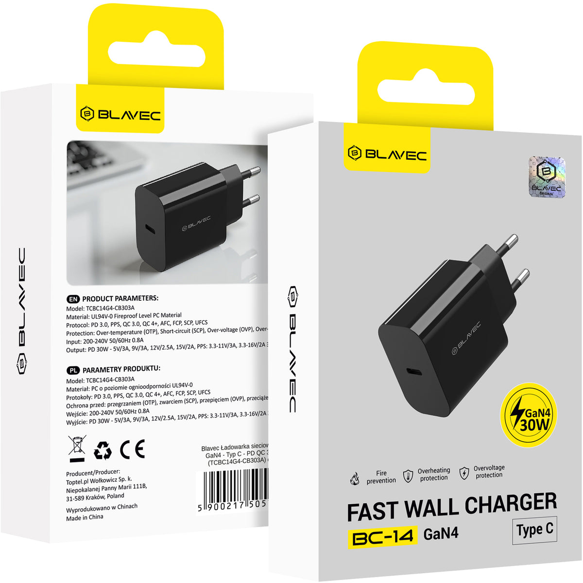 Blavec BC-14 Netzladegerät, 30 W, 3 A, 1 × USB-C, Schwarz