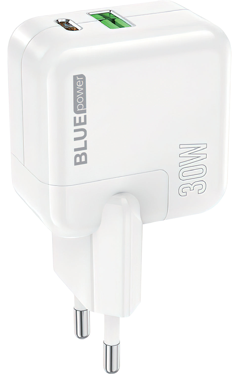 BLUE Power BC111A Network Charger, 30W, 3A, 1 x USB-A - 1 x USB-C, White