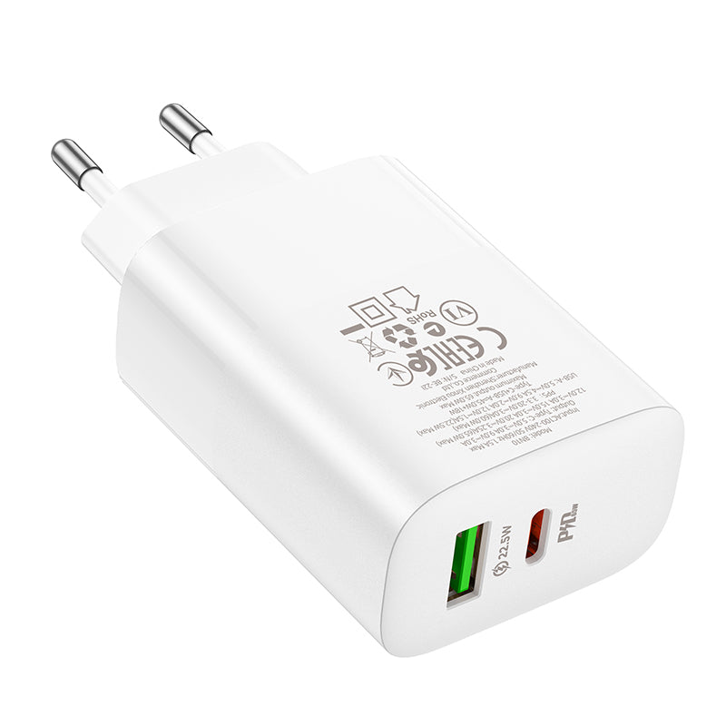 Borofone BN10 Network Charger, 65W, 5A, 1 x USB-A - 1 x USB-C, White