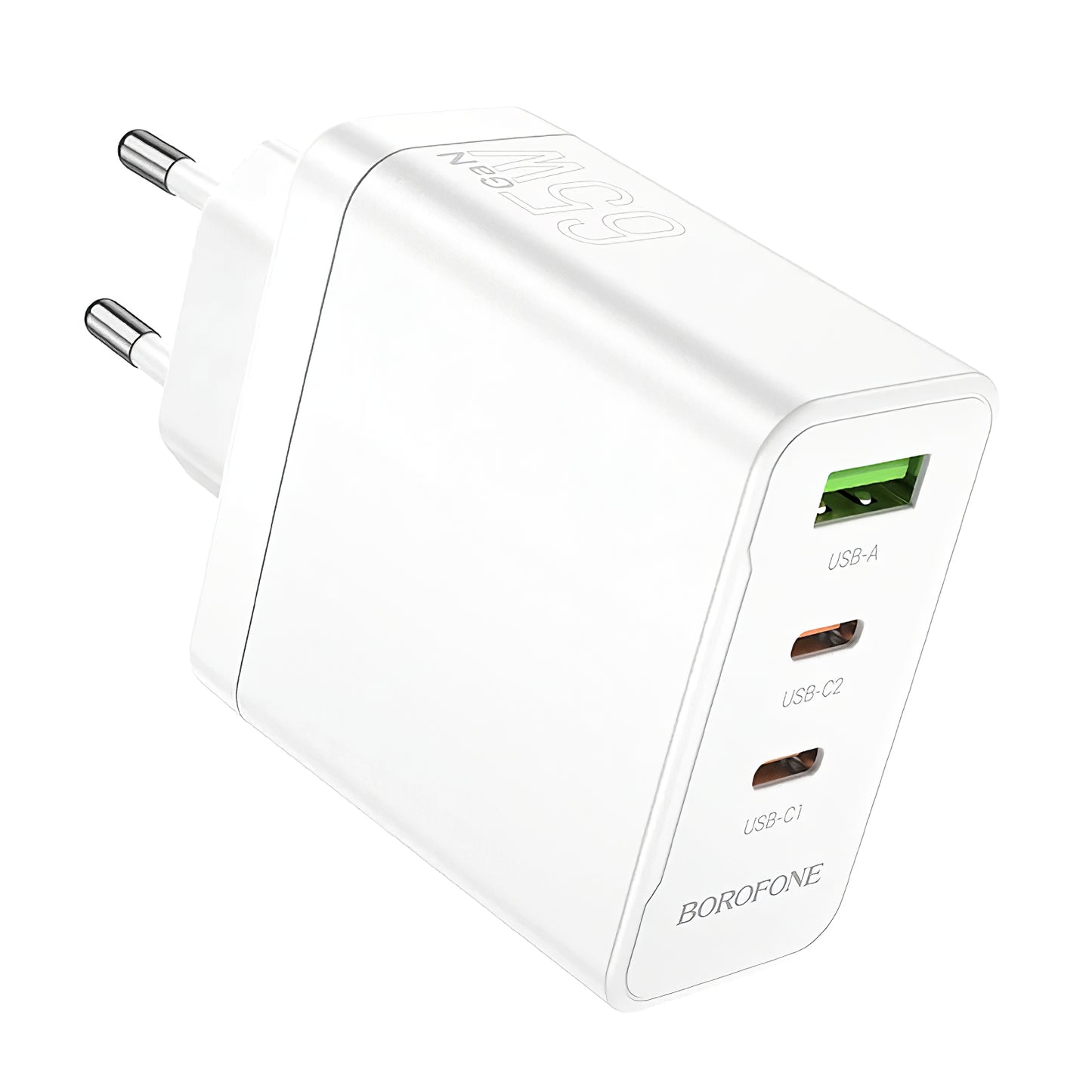 Borofone BN12 Network Charger, 65W, 5A, 1 x USB-A - 2 x USB-C, White