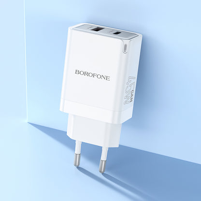 Borofone BN16 Tough Network Charger, 45W, 3A, 1 x USB-A - 1 x USB-C, White