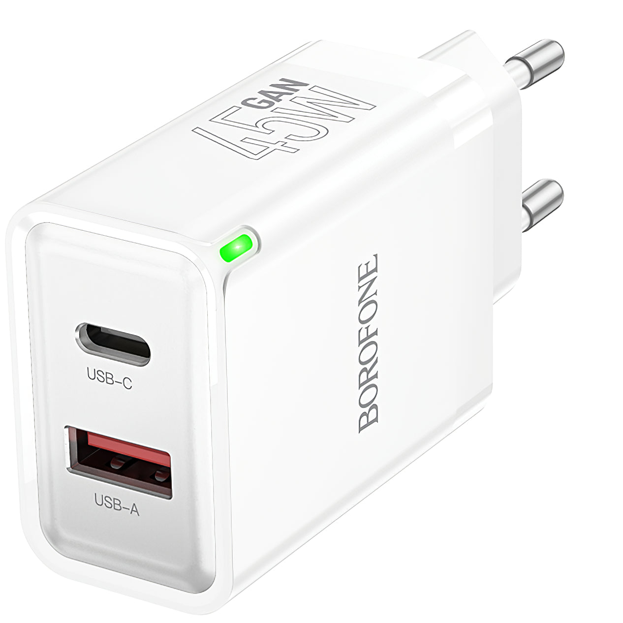 Borofone BN16 Tough Network Charger, 45W, 3A, 1 x USB-A - 1 x USB-C, White