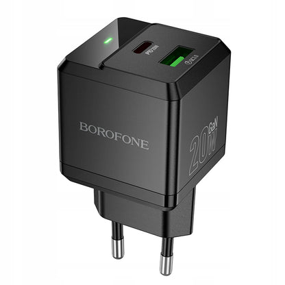Netzladegerät Borofone BN19 Intenso, 20W, 3A, 1 x USB-A - 1 x USB-C, Schwarz