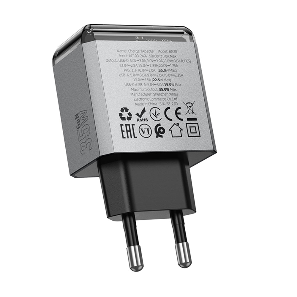Netzladegerät Borofone BN20 Lena, 35W, 3A, 1 x USB-A - 1 x USB-C, Grau
