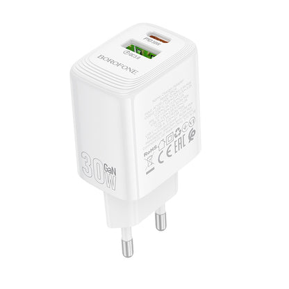 Netzladegerät Borofone BN29 Fuente, 30W, 3A, 1 x USB-A - 1 x USB-C, Weiß
