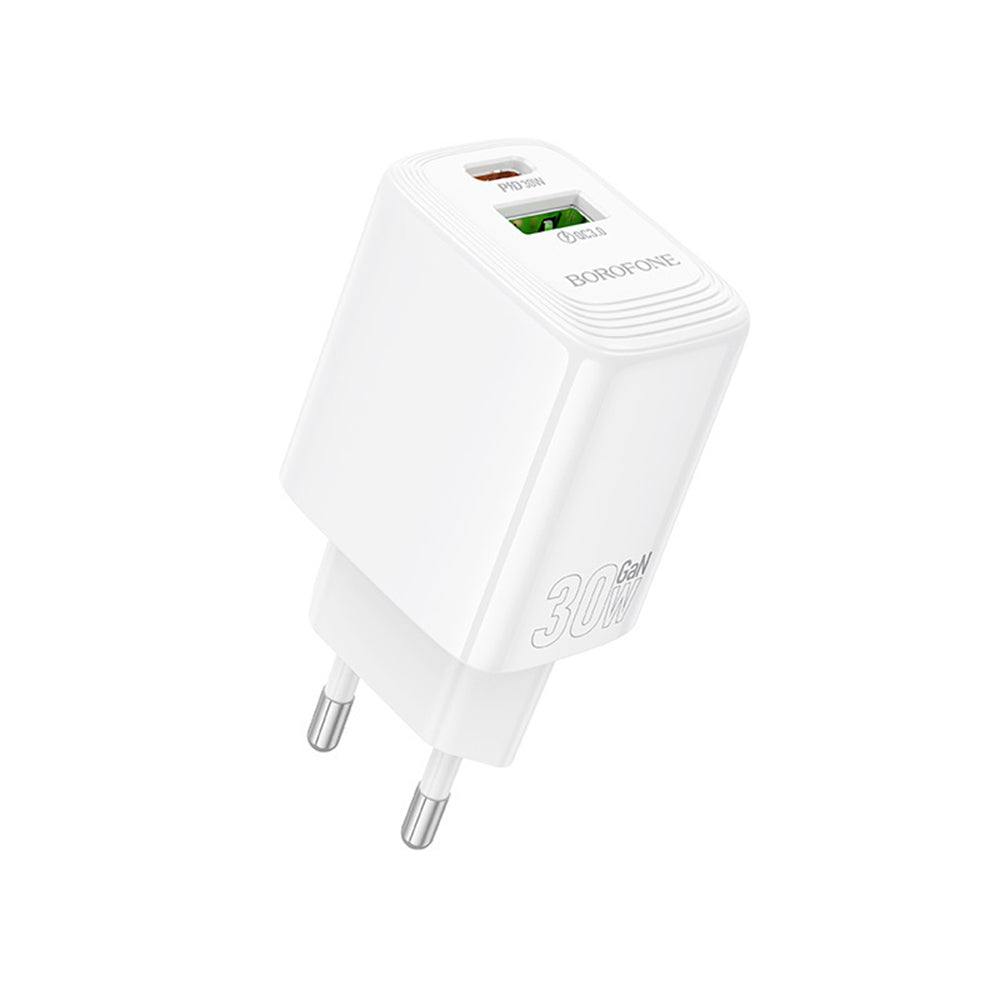 Netzladegerät Borofone BN29 Fuente, 30W, 3A, 1 x USB-A - 1 x USB-C, Weiß
