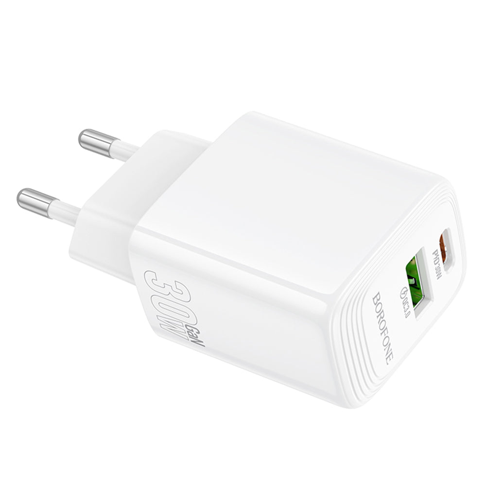 Netzladegerät Borofone BN29 Fuente, 30W, 3A, 1 x USB-A - 1 x USB-C, Weiß