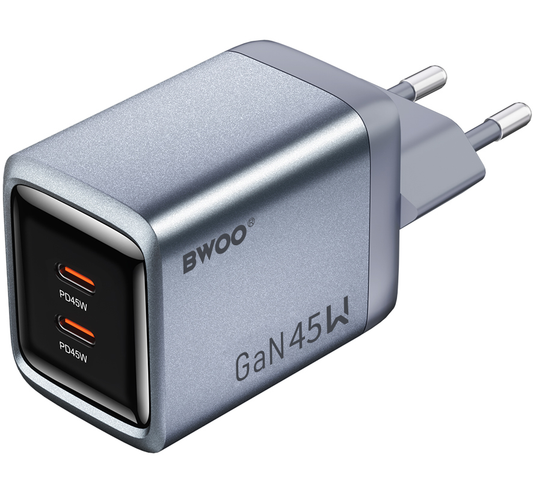 Netzteil BWOO BO-CDA239, 45W, 3A, 2 x USB-C, Grau