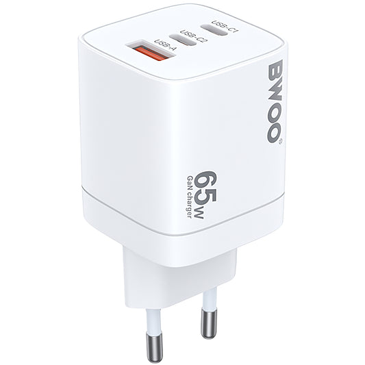 Netzwerk-Ladegerät BWOO CDA147, 65W, 4,5A, 1 x USB-A - 2 x USB-C, Weiß 