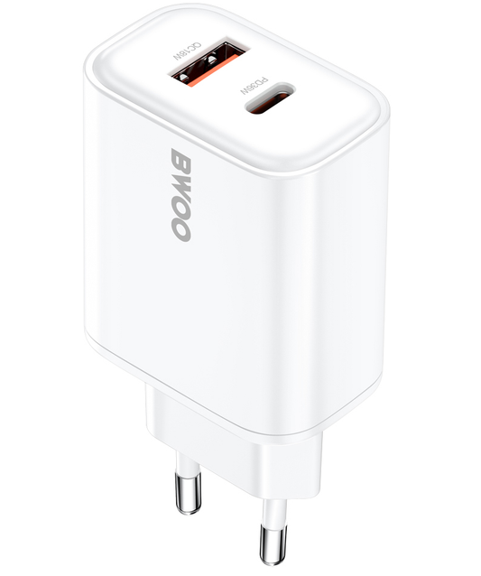 Netzladegerät BWOO CDA207, 36W, 3A, 1 x USB-A - 1 x USB-C, Weiß