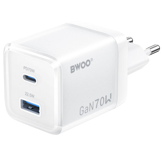 Netzladegerät BWOO CDA224, 70W, 3.25A, 1 x USB-A - 1 x USB-C, Weiß