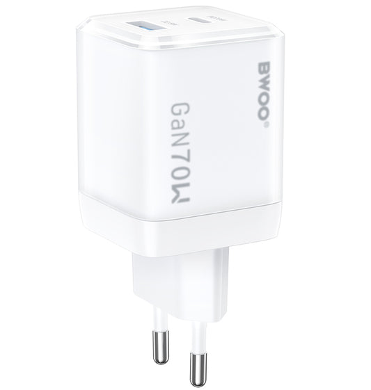 Netzladegerät BWOO CDA224, 70W, 3.25A, 1 x USB-A - 1 x USB-C, Weiß