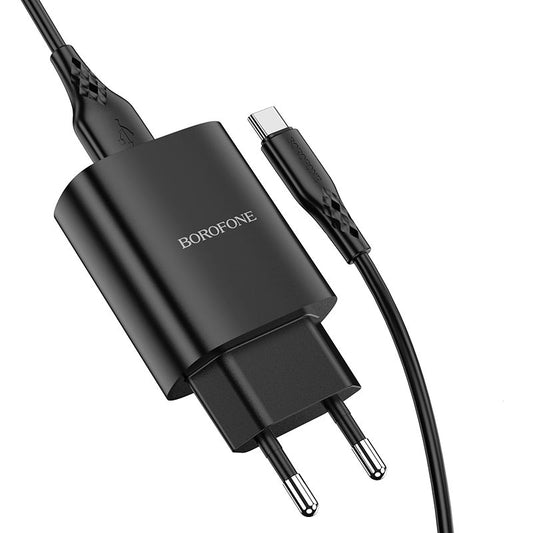 Borofone BN1 Netzwerkladegerät mit USB-C-Kabel, 10 W, 2,1 A, 1 x USB-A, Schwarz