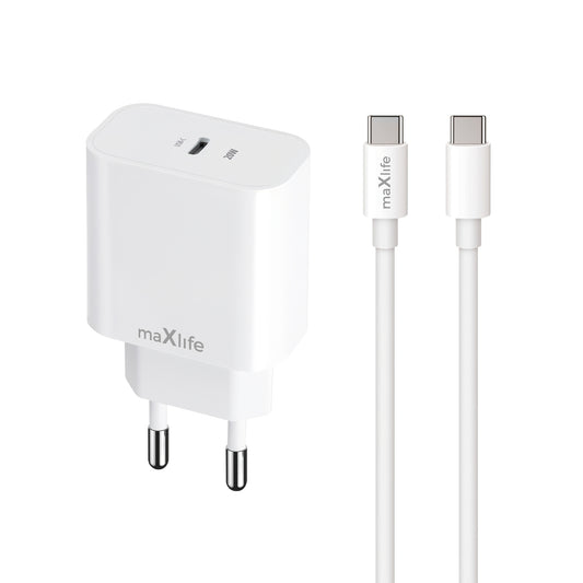 Netzteil mit USB-C-Kabel MaXlife MXTC-06-20C, 20W, 3A, 1 x USB-C, Weiß
