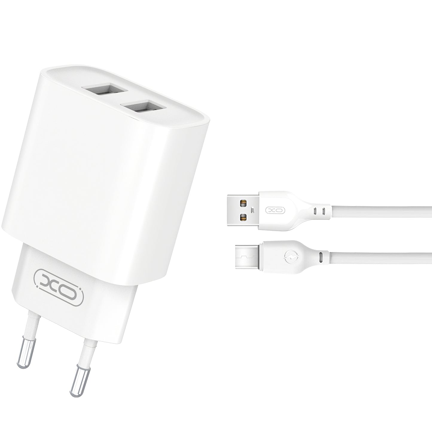 Netzwerkladegerät mit USB-C-Kabel XO Design BPCE02C, 10,5 W, 2,1 A, 2 x USB-A, Weiß