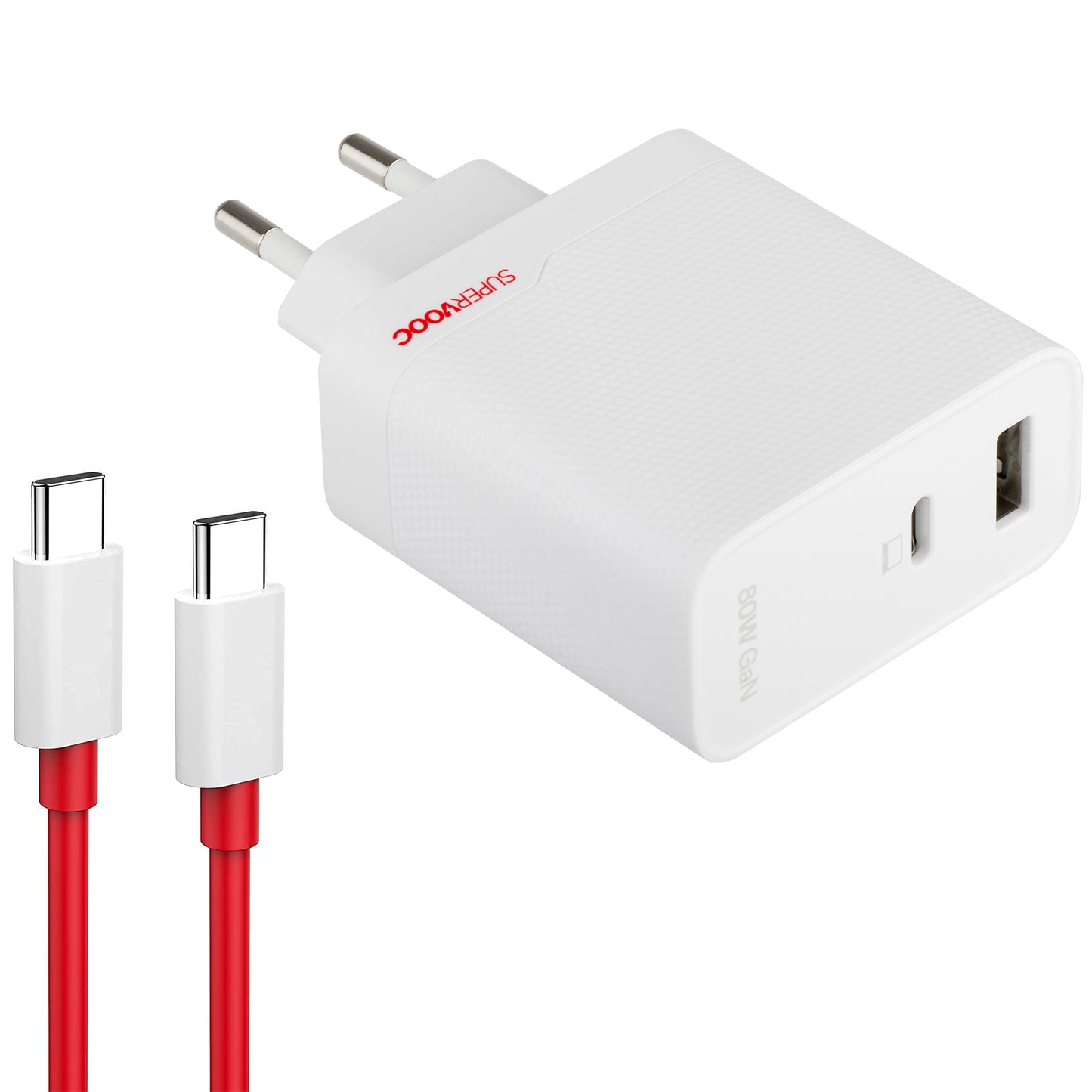 Netzwerkladegerät mit USB-C-Kabel OnePlus, 80 W, 7,3 A, 1 x USB-A – 1 x USB-C, Weiß 5461100597