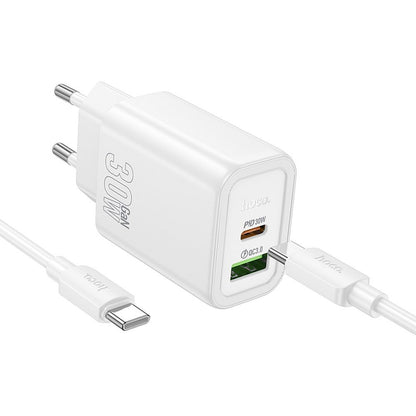 Network Charger with USB-C Cable HOCO N63, 30W, 3A, 1 x USB-A - 1 x USB-C, White