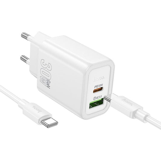 Netzladegerät mit USB-C Kabel HOCO N63, 30W, 3A, 1 x USB-A - 1 x USB-C, Weiß