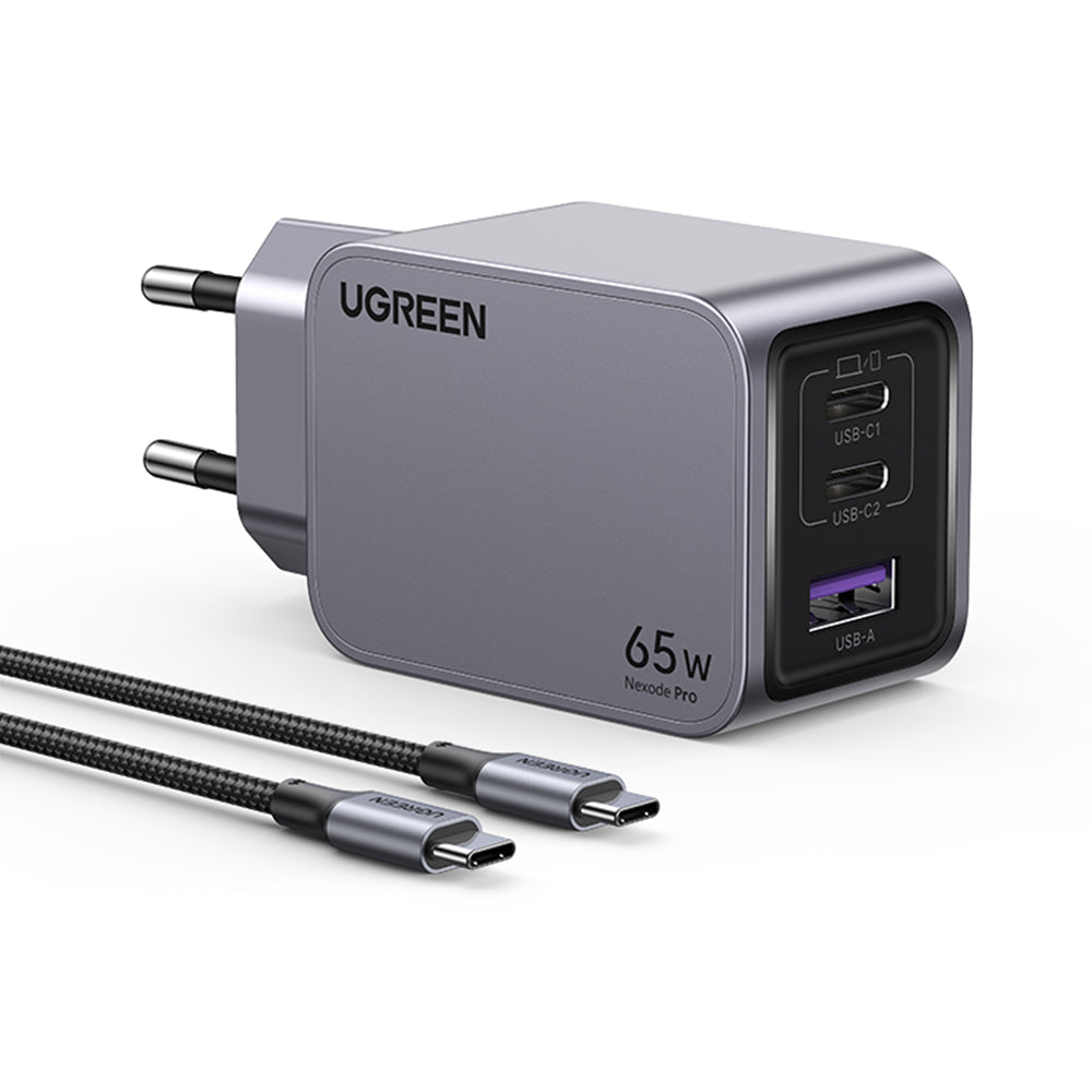Netzladegerät mit USB-C Kabel UGREEN X755 Nexode Pro, 65W, 3A, 1 x USB-A - 2 x USB-C, Grau