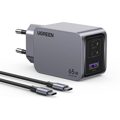 Netzladegerät mit USB-C Kabel UGREEN X755 Nexode Pro, 65W, 3A, 1 x USB-A - 2 x USB-C, Grau
