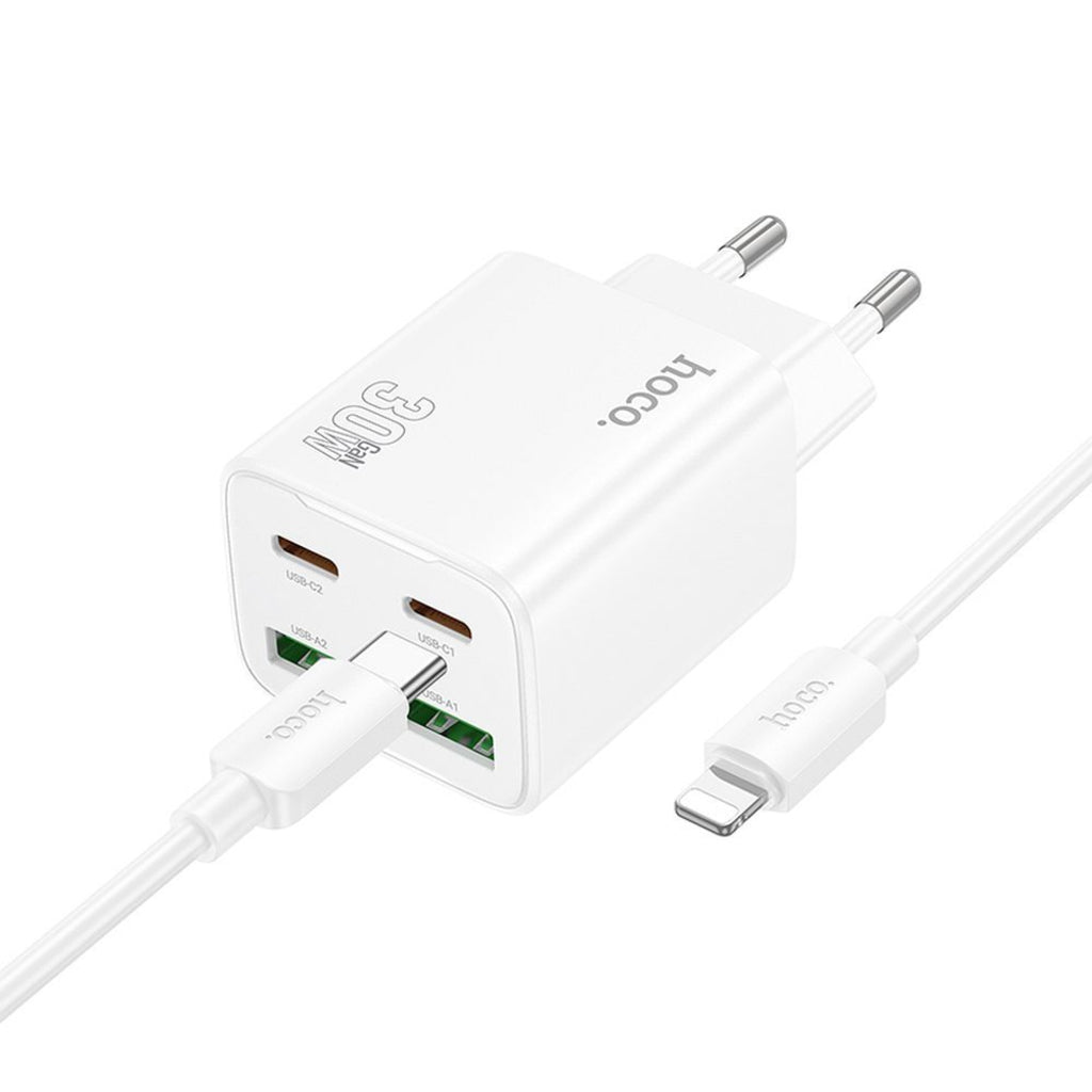 Netzladegerät mit Lightning-Kabel HOCO N56, 30W, 3A, 2 x USB-A - 2 x USB-C, Weiß