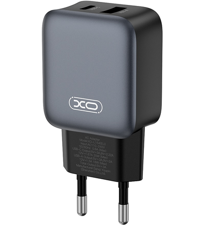 Netzladegerät mit Lightning-Kabel XO Design L154, 20W, 3A, 1 x USB-A - 1 x USB-C, Schwarz