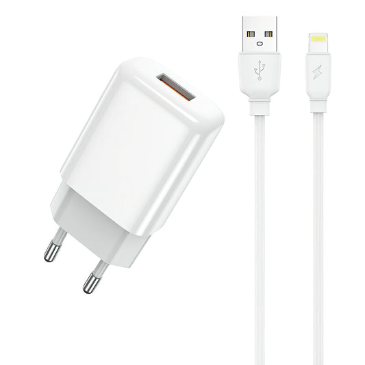 Netzladegerät mit Lightning-Kabel Prestico F9S, 12W, 2.4A, 1 x USB-A, Weiß