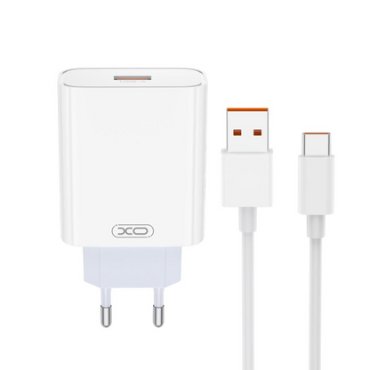Netzladegerät mit USB-C Kabel XO Design L164, 30W, 1 x USB-A, Weiß