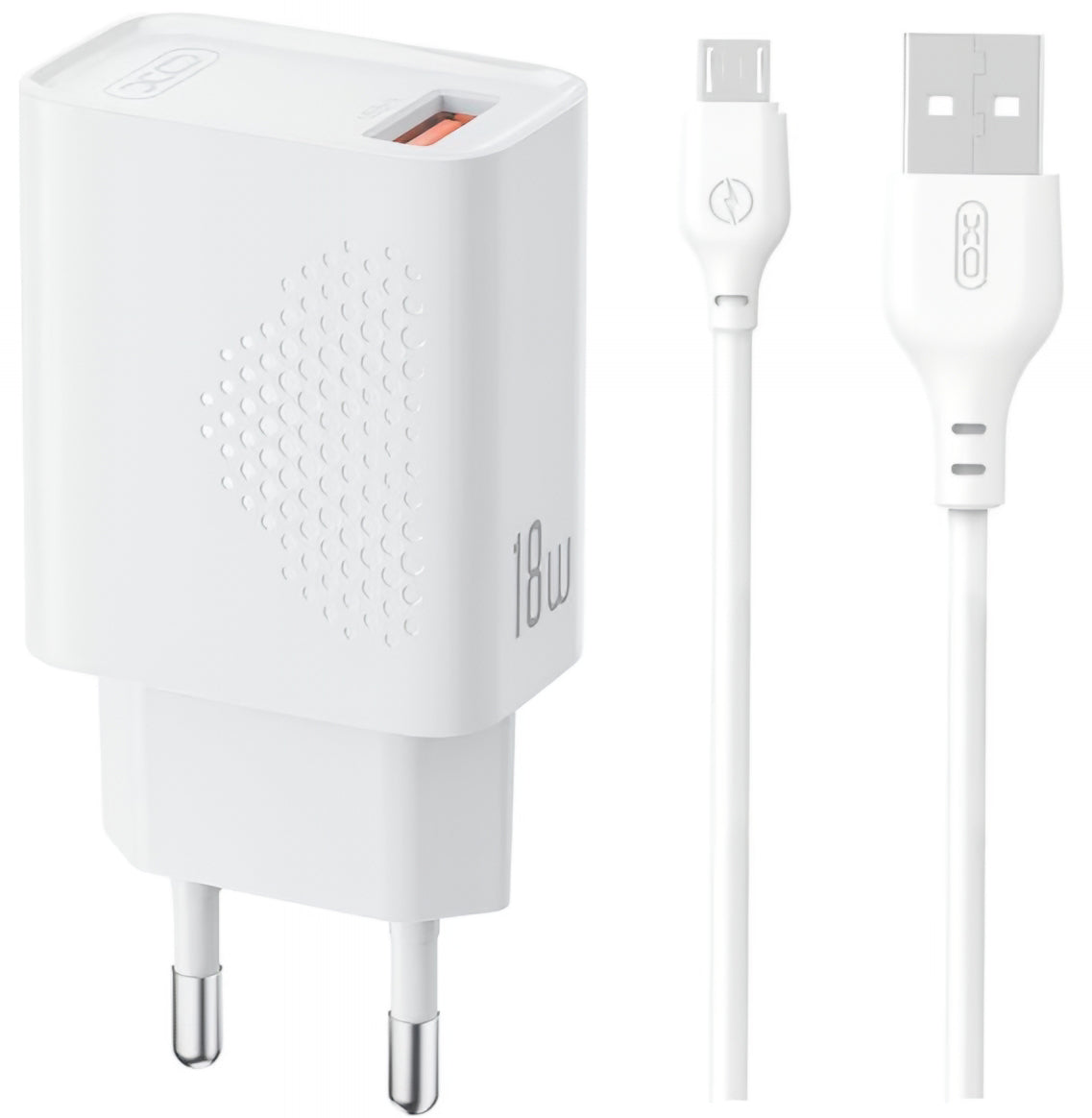 Netzladegerät mit microUSB-Kabel XO Design L159, 18W, 3A, 1 x USB-A, Weiß