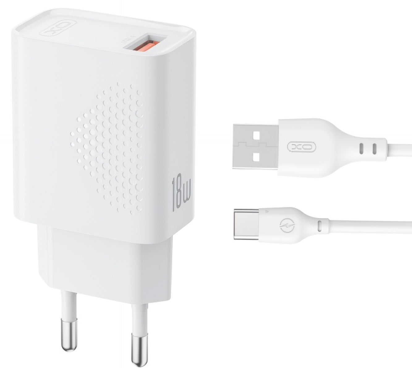 Netzladegerät mit USB-C Kabel XO Design L159, 18W, 3A, 1 x USB-A, Weiß
