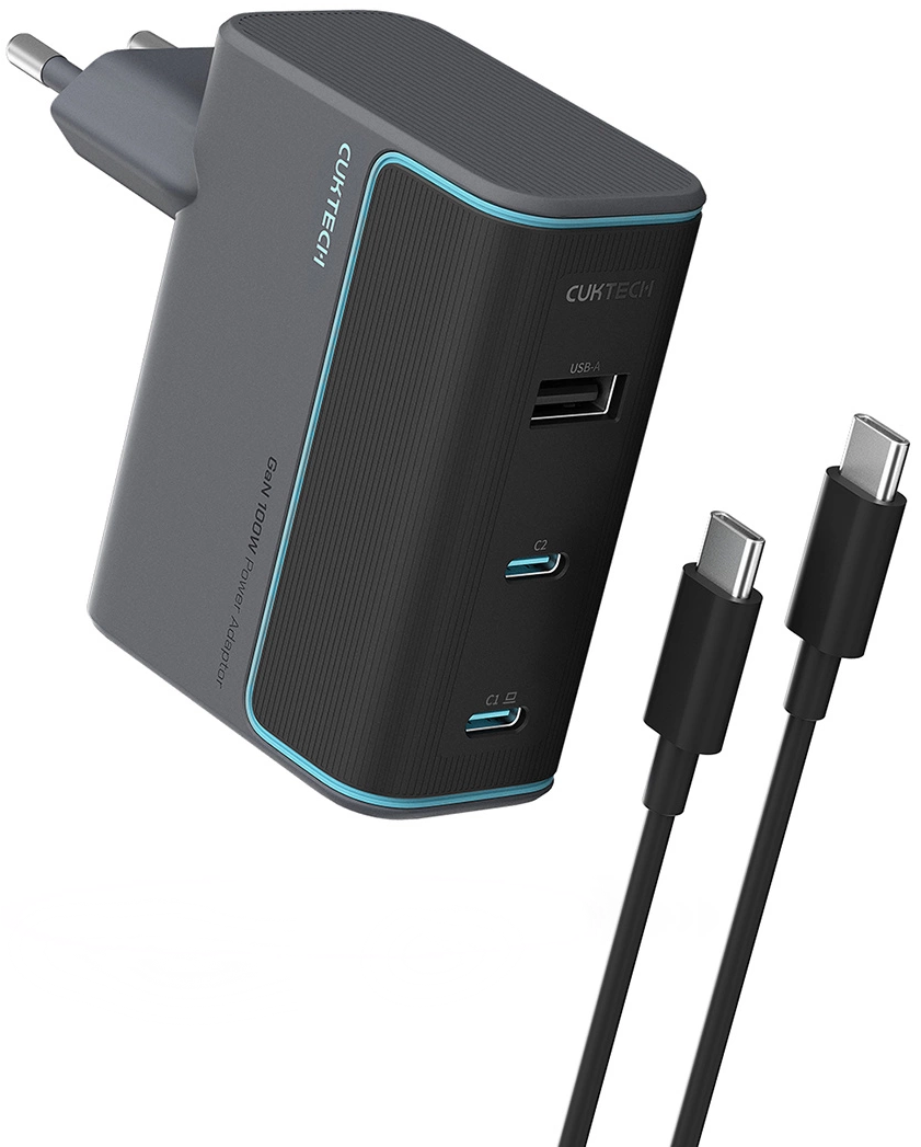 Netzladegerät mit USB-C Kabel Cuktech, 100W, 5A, 1 x USB-A - 2 x USB-C, Grau CUKAD1003EUG