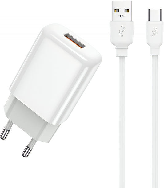Netzladegerät mit USB-C Kabel Prestico F9S, 12W, 2.4A, 1 x USB-A, Weiß