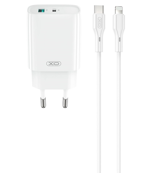 Netzladegerät mit Lightning-Kabel XO Design CE30, 30W, 3A, 1 x USB-A - 1 x USB-C, Weiß
