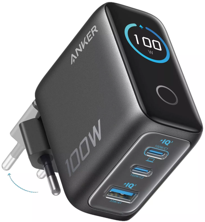 Netzladegerät mit USB-C Kabel Anker Smart Display, 100W, 5A, 1 x USB-A - 2 x USB-C, Grau B121BGZ1