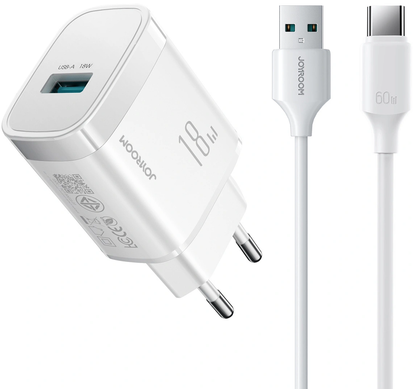 Netzteil mit USB-C-Kabel Joyroom JR-TF4, 18W, 3A, 1 x USB-A, Weiß