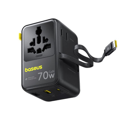 Netzteil mit USB-C-Kabel Baseus Travel EnerCore CG11, 70W, 2 x Steckdose - 1 x USB-C - 2 x USB-A, Schwarz E0307E00