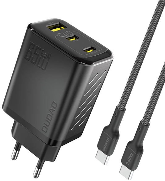 Netzteil mit USB-C-Kabel Dudao A29C, 65W, 3,25A, 1 x USB-A - 2 x USB-C, Schwarz