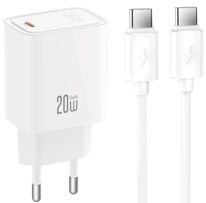 XO Design CE51 Netzladegerät mit USB-C-Kabel, 20 W, 3 A, 1 x USB-C, Weiß