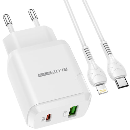 Netzwerkladegerät mit Lightning-Kabel BLUE Power BLN5, 20 W, 3 A, 1 x USB-A – 1 x USB-C, Weiß