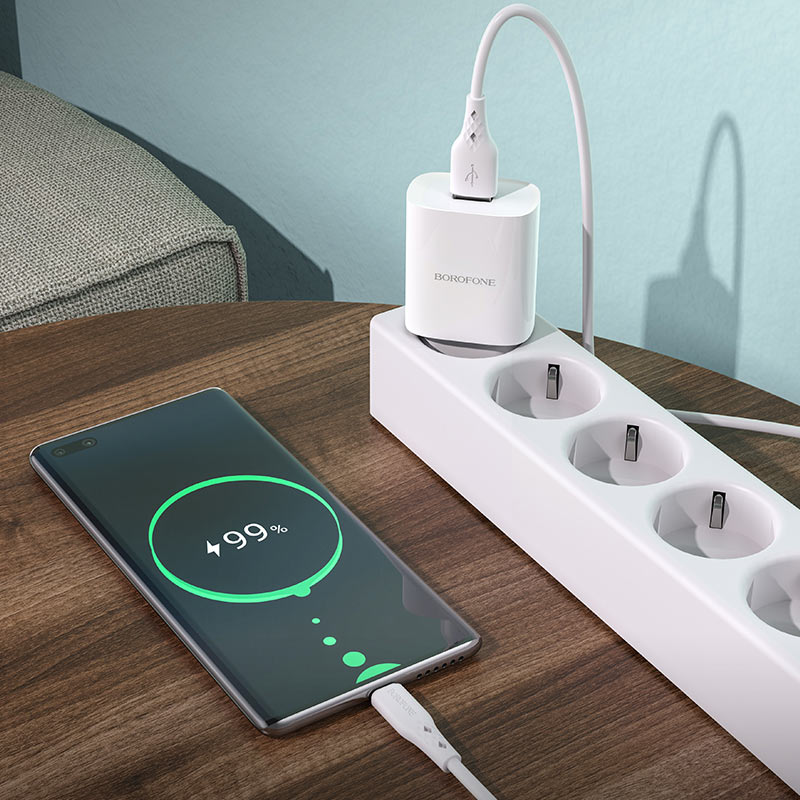 Borofone BN1 Netzwerkladegerät mit USB-C-Kabel, 10 W, 2,1 A, 1 x USB-A, Weiß