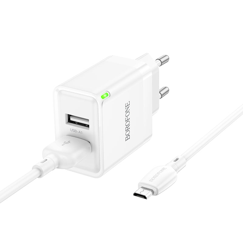 Borofone BN15 Strong Power Adapter with MicroUSB Cable, 10.5W, 2.1A, 2 x USB-A, White