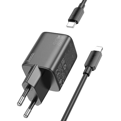 Netzladegerät mit Lightning-Kabel HOCO N41, 20W, 3A, 1 x USB-A - 1 x USB-C, Schwarz
