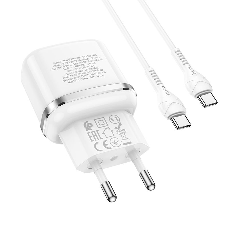 Netzwerkladegerät mit USB-C-Kabel HOCO Victorious N24, 20 W, 3 A, 1 x USB-C, Weiß