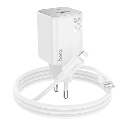 Network Charger with Lightning Cable HOCO N41, 20W, 3A, 1 x USB-A - 1 x USB-C, White