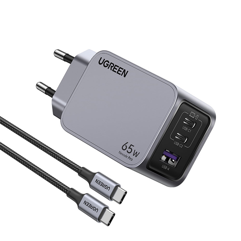 Netzladegerät mit USB-C Kabel UGREEN X755 Nexode Pro, 65W, 3A, 1 x USB-A - 2 x USB-C, Grau
